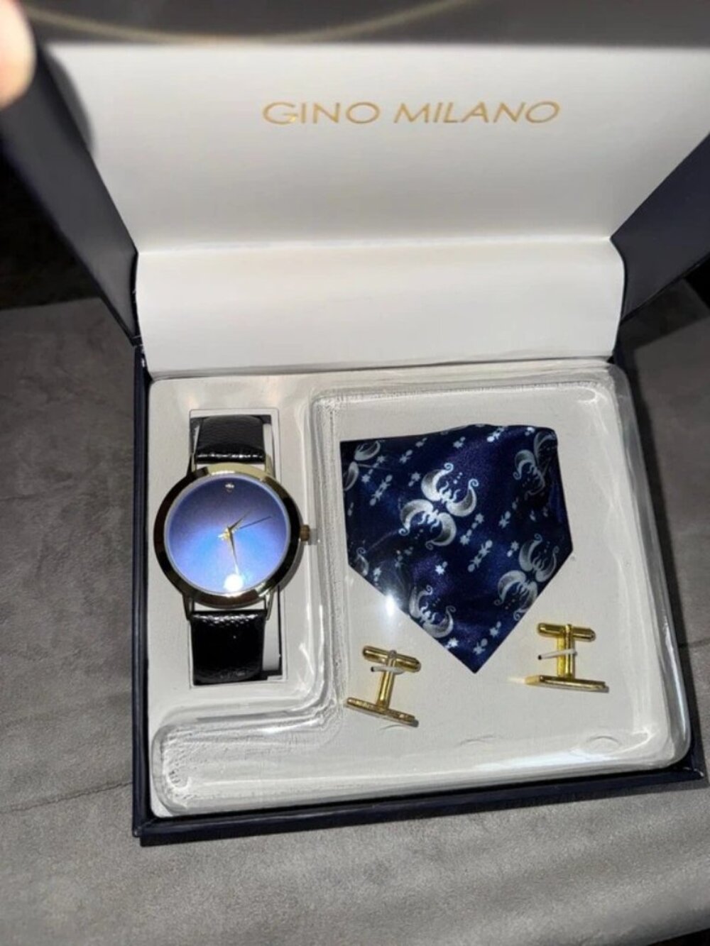 Milano Men’s Watch and Accessory Gift Set – Blue Dial, Black Strap